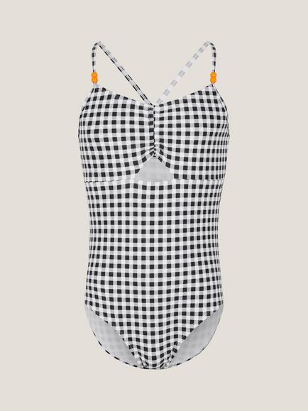 Monsoon Kids' Gingham Swimsuit, Black, Black