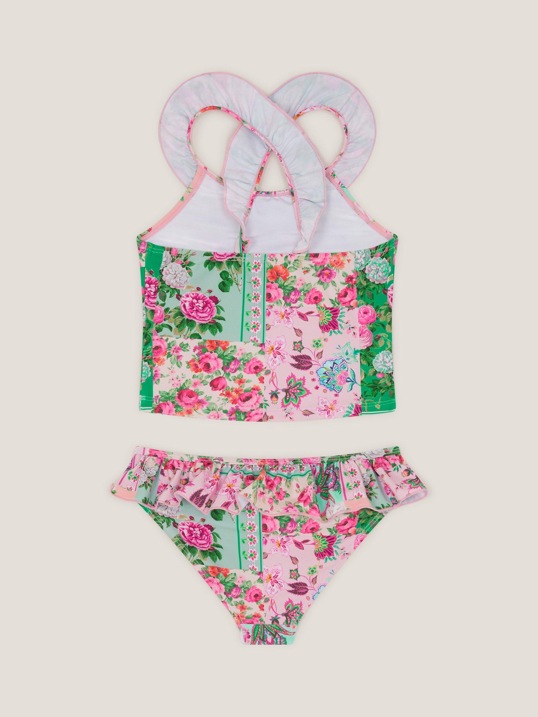 Product image 2 of 3, which shows Monsoon Kids' Patch Tankini Set, Green, 3-4 years