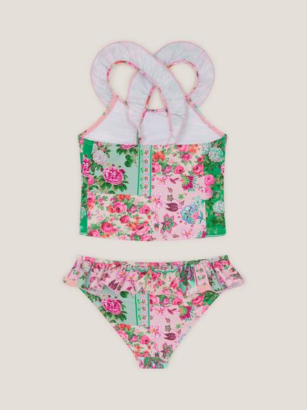 Monsoon Kids' Patch Tankini Set, Green - view 2, Green