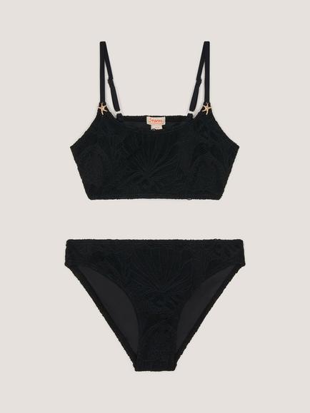 Monsoon Kids' Textured Starfish Bikini Set, Black, Black