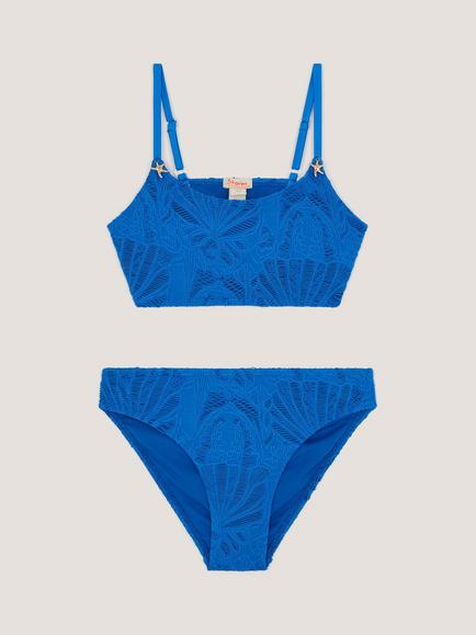 Monsoon Kids' Textured Starfish Bikini Set, Blue, Blue