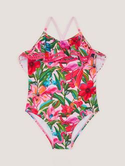 Monsoon Kids' Tropical Flamingo Swimsuit, Pink, Pink