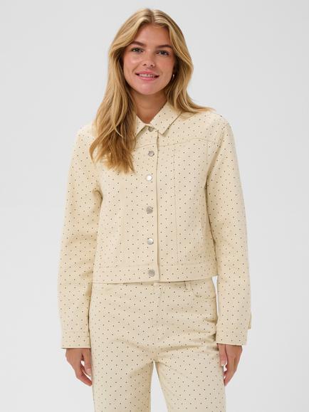 Saint Tropez Patricia Polka Dot Ruffle Denim Jacket, Turtledove/Black, Turtledove/Black