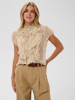 Saint Tropez Lilja Spot Print Ruffle Shirt, Creme/Black, Creme/Black