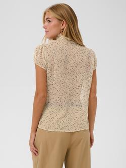 Saint Tropez Lilja Spot Print Ruffle Shirt, Creme/Black - view 2, Creme/Black