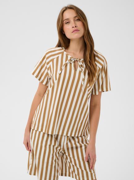 Saint Tropez Zalinda Stripe Tie Neck Top, Tiger' Eye/Ice, Tiger' Eye/Ice