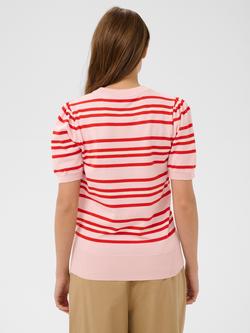 Saint Tropez Pila Stripe Short Sleeve Jumper containing LENZING™ ECOVERO™ Viscose, Chalk Pink/Red - view 2, Chalk Pink/Red