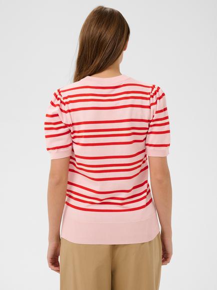 Saint Tropez Pila Stripe Short Sleeve Jumper containing LENZING™ ECOVERO™ Viscose, Chalk Pink/Red - view 2, Chalk Pink/Red