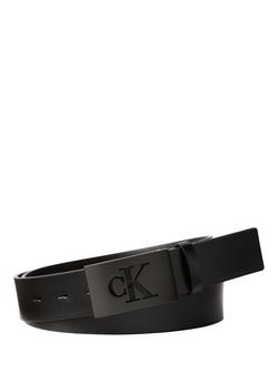 Calvin Klein Split Leather Plaque Buckle Belt, Black, Black