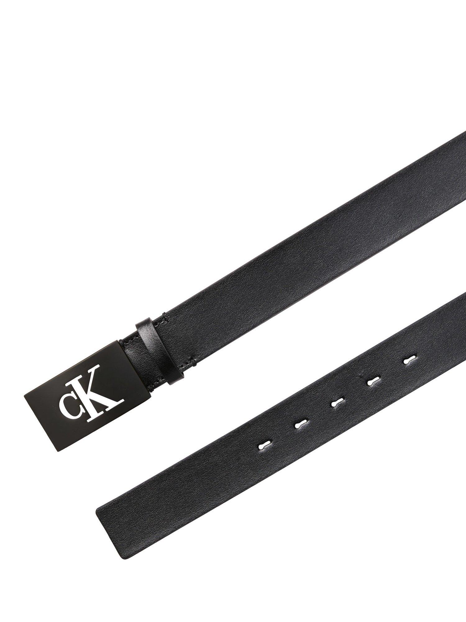 Product image 2 of 4, which shows Calvin Klein Split Leather Plaque Buckle Belt, Black, 32