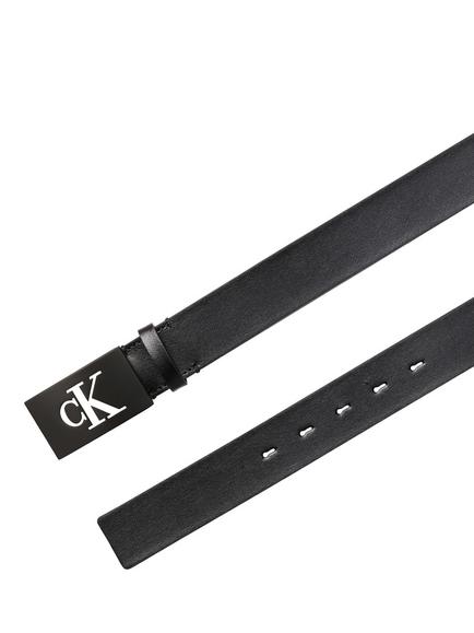 Calvin Klein Split Leather Plaque Buckle Belt, Black - view 2, Black