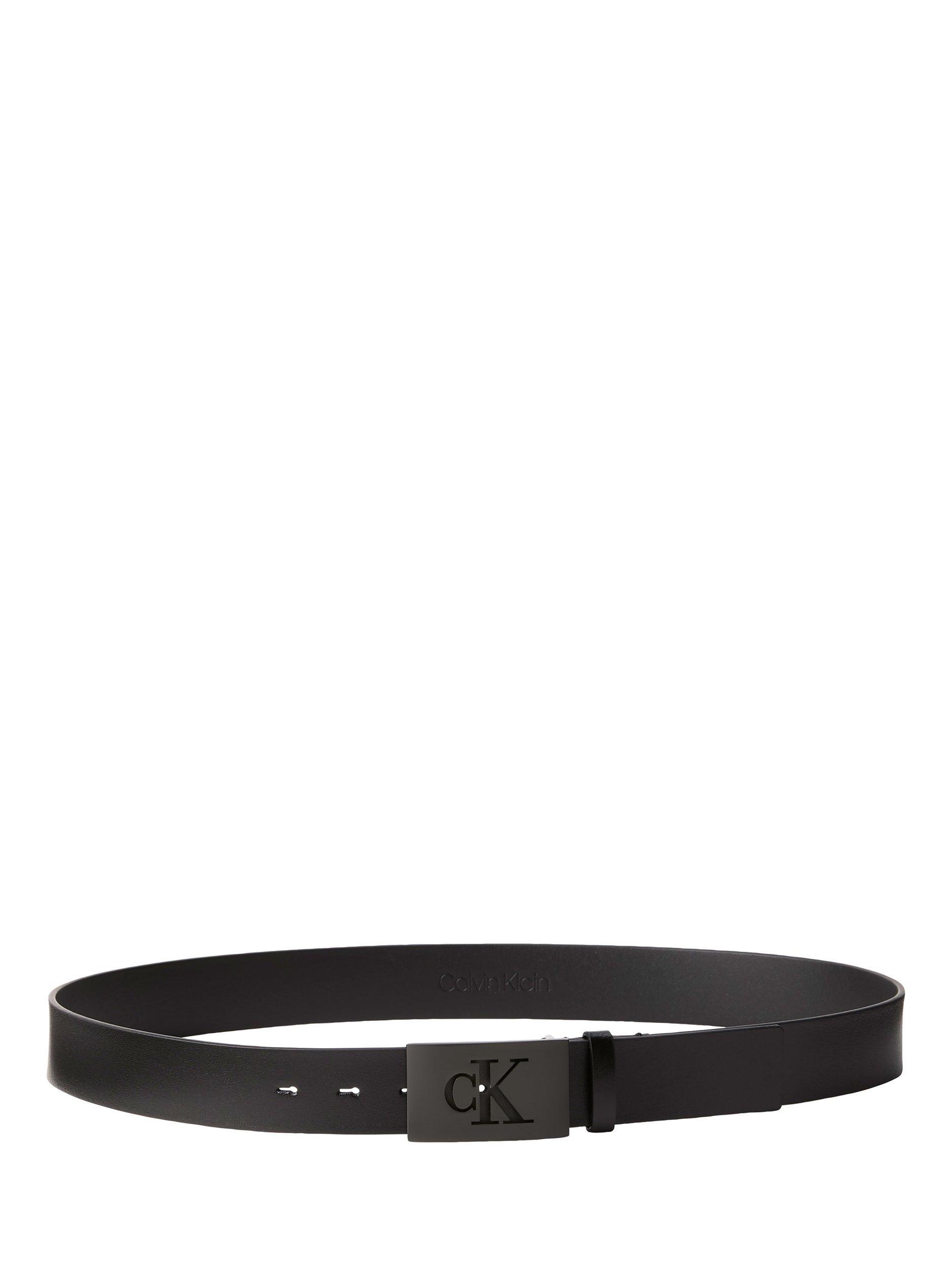 Product image 4 of 4, which shows Calvin Klein Split Leather Plaque Buckle Belt, Black, 32