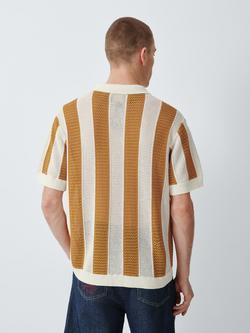 John Lewis x LABRUM Short Sleeve Striped Linen Cotton Blend Knit Polo Shirt, Mustard - view 2, Mustard