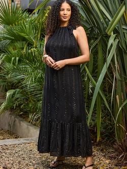 Live Unlimited Curve Metallic Halterneck Maxi Dress, Black, Black