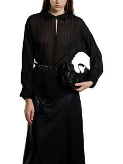 SISLEY Jacquard Stripe Crepe Top, Black, Black