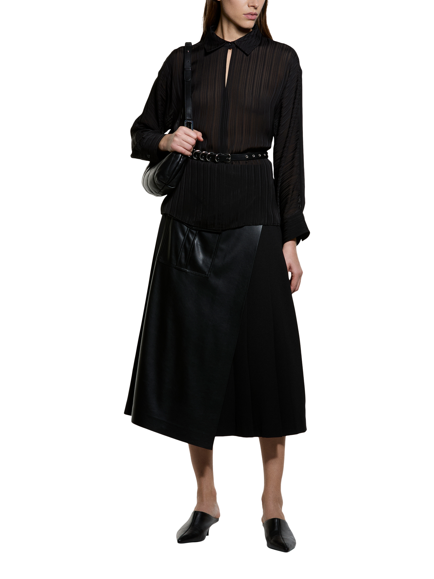 Product image 3 of 3, which shows SISLEY Jacquard Stripe Crepe Top, Black, L