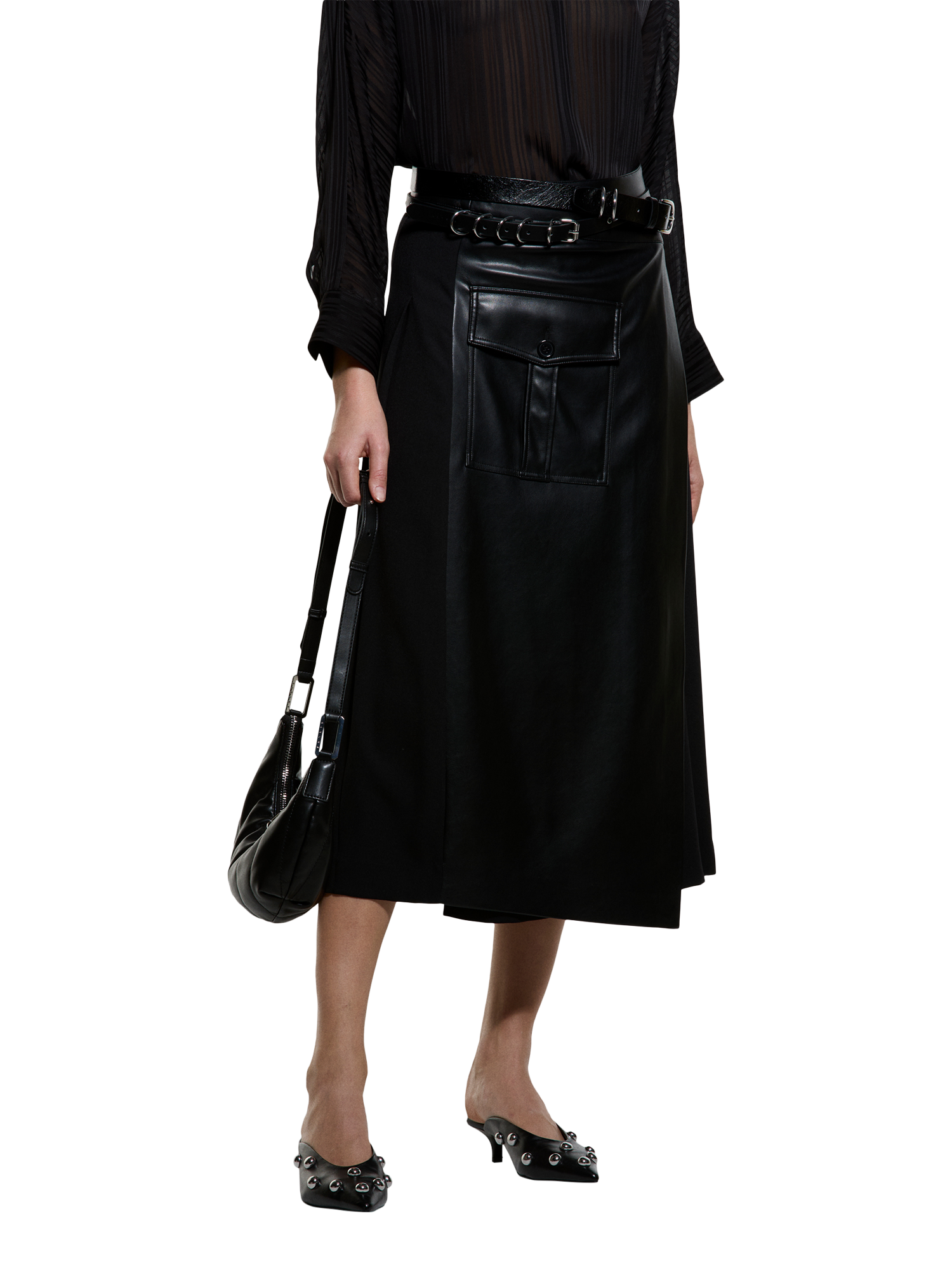Product image 1 of 4, which shows SISLEY Faux Leather Wrap Skirt, Black, 8