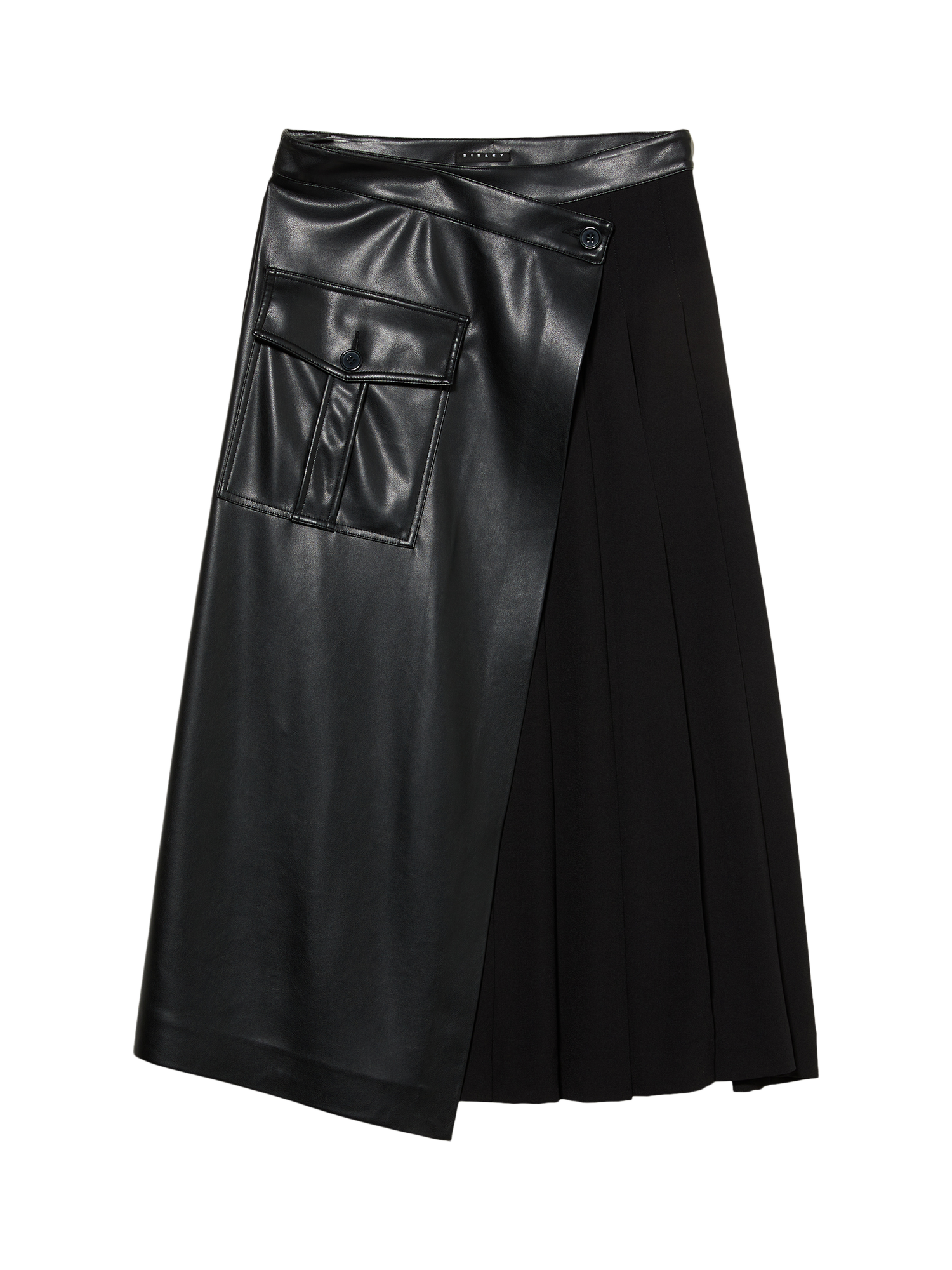 Product image 4 of 4, which shows SISLEY Faux Leather Wrap Skirt, Black, 8
