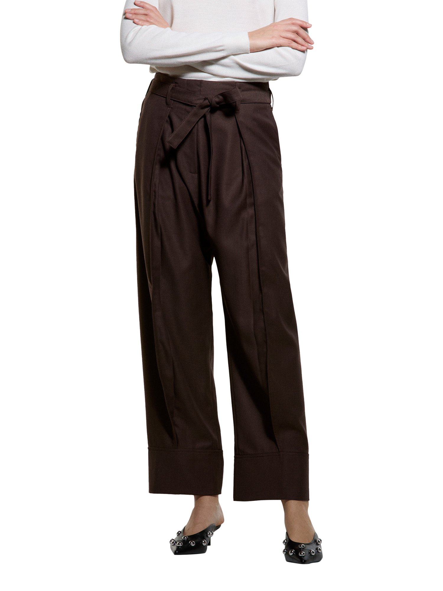 Product image 1 of 3, which shows SISLEY Barrel Fit Relaxed Trousers, Dark Brown, 8