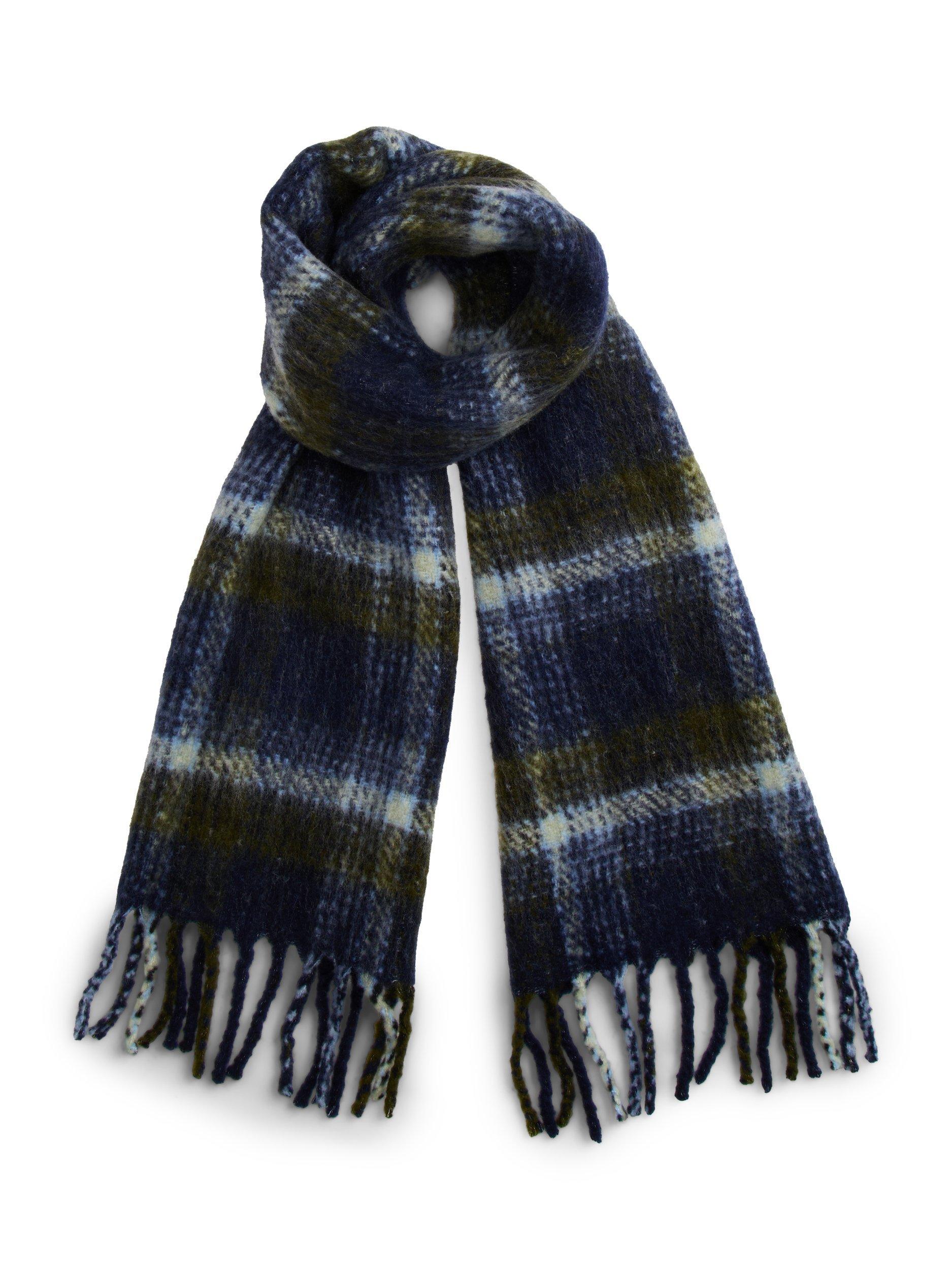 Product image 1 of 4, which shows Tommy Hilfiger Wool Blend Check Scarf, Blue/Multi