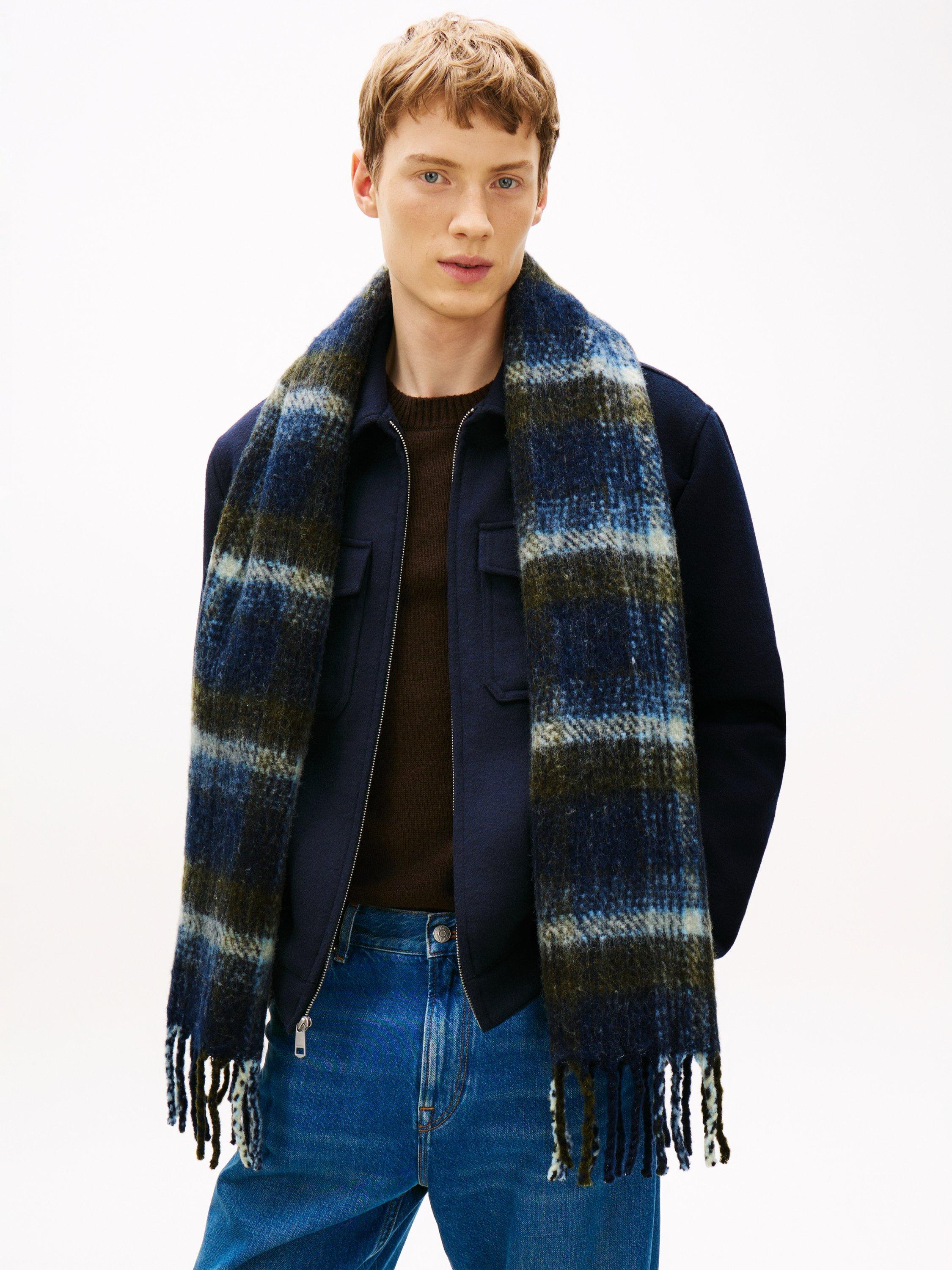 Product image 4 of 4, which shows Tommy Hilfiger Wool Blend Check Scarf, Blue/Multi