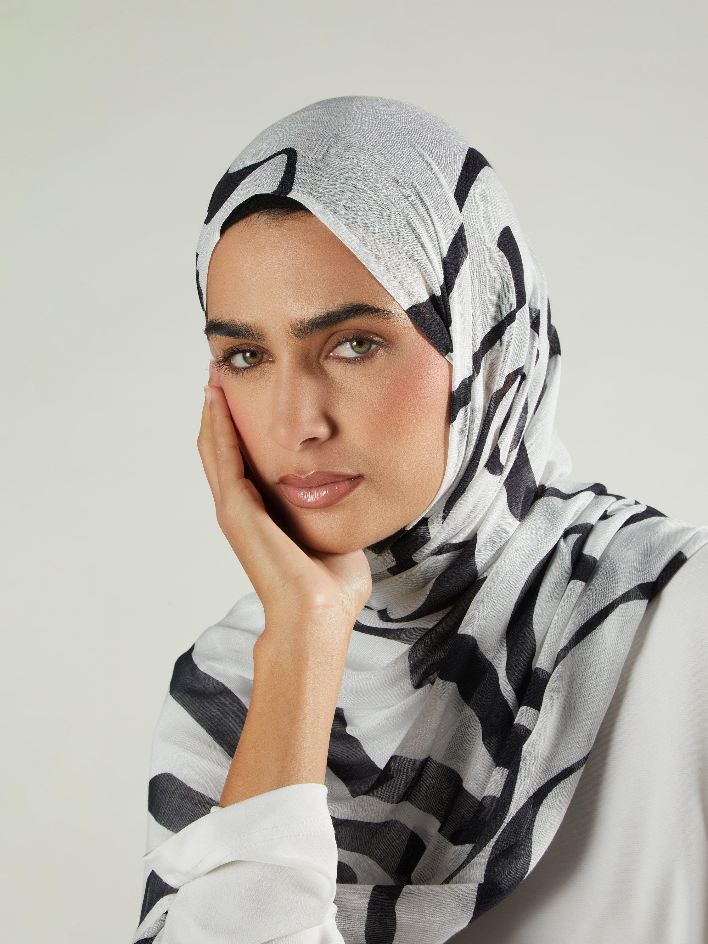 Product image 3 of 4, which shows Aab Abstract Ink Premium Pure Modal Hijab, Multi, One Size
