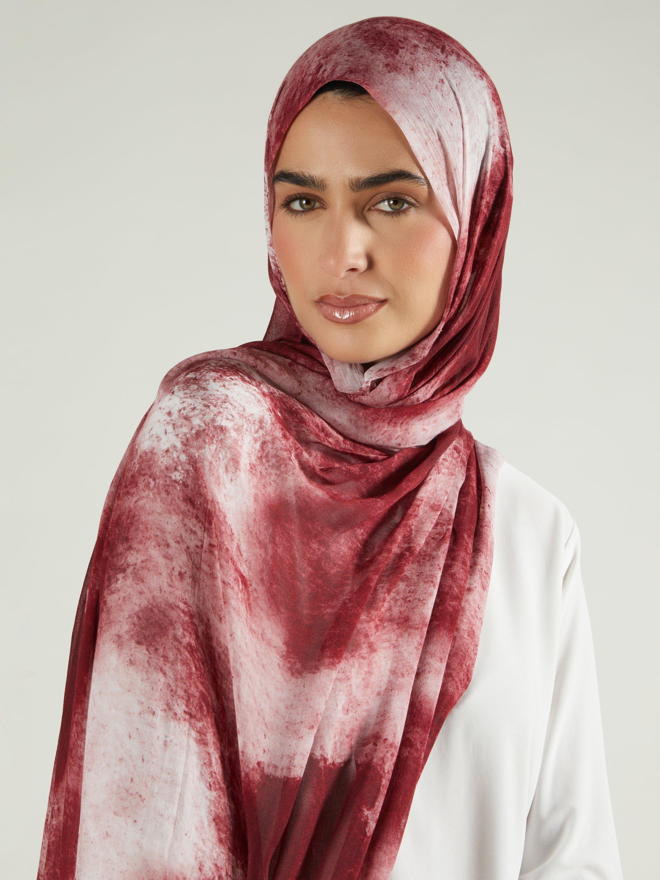 Product image 1 of 5, which shows Aab Tie Dye Premium Pure Modal Hijab, Multi, One Size