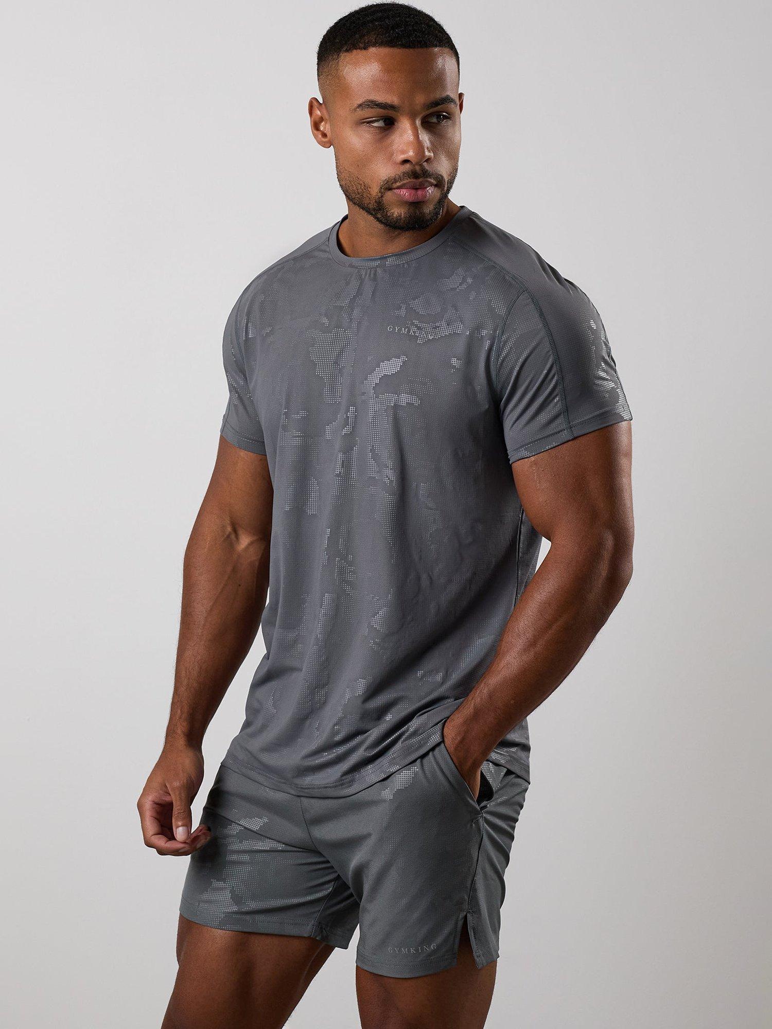 Product image 1 of 6, which shows Gym King Debossed Camo Tee, Gunmetal Grey, XS