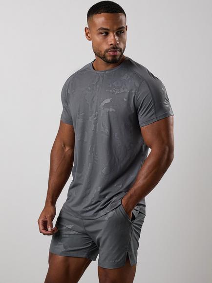 Gym King Debossed Camo Tee, Gunmetal Grey