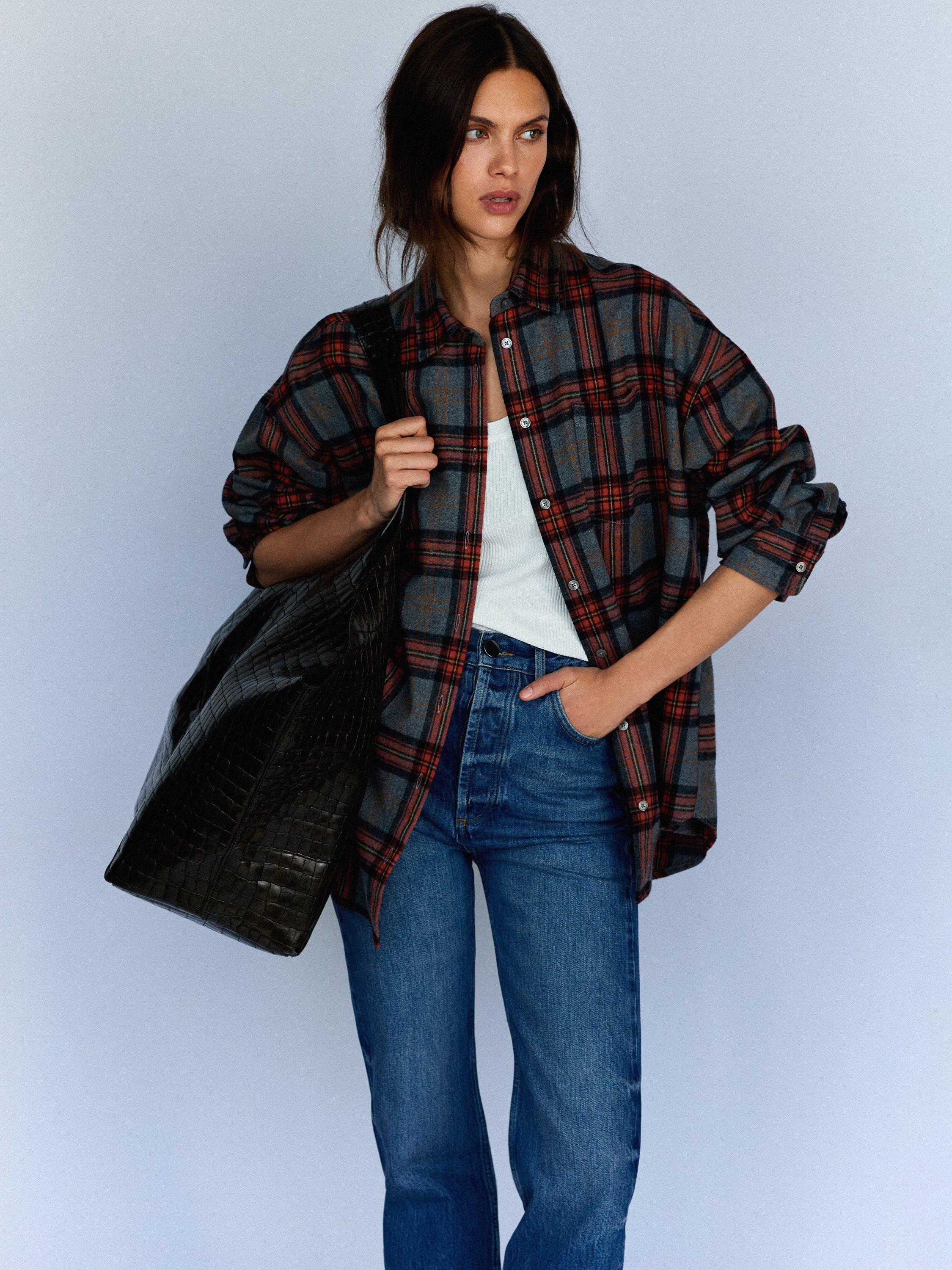 Product image 1 of 4, which shows YAITTE Braemar Plaid Check Shirt, Grey Melange, XL