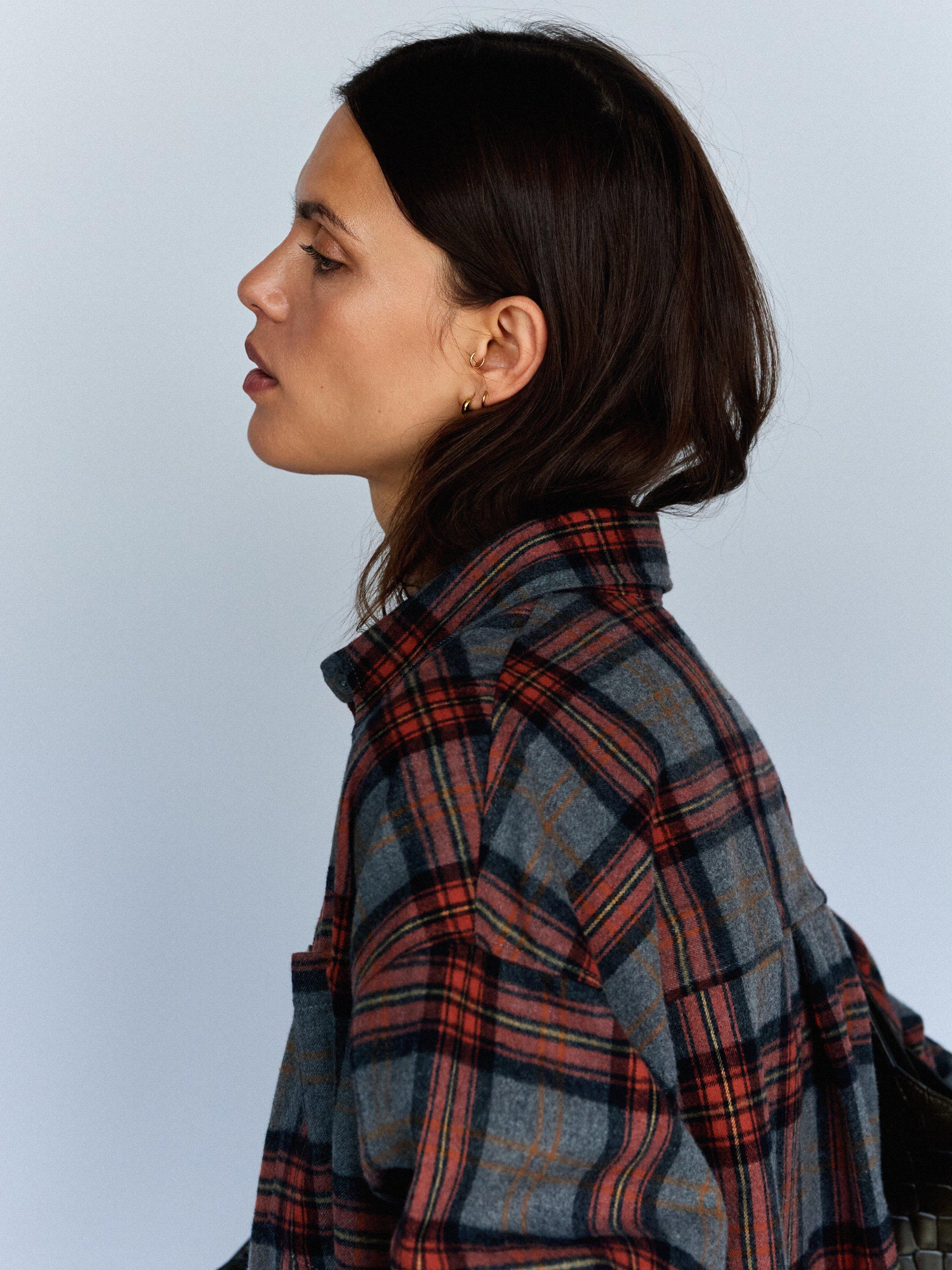 Product image 2 of 4, which shows YAITTE Braemar Plaid Check Shirt, Grey Melange, XL