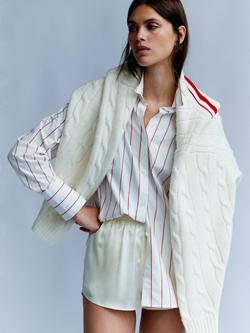 YAITTE Puglia Pinstripe Relaxed Fit Cotton Poplin Shirt, Red Pinstripe, Red Pinstripe