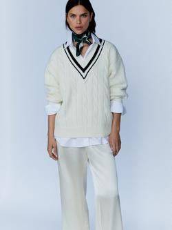 YAITTE Cricket Cable Knit Jumper, Ecru & Black, Ecru & Black