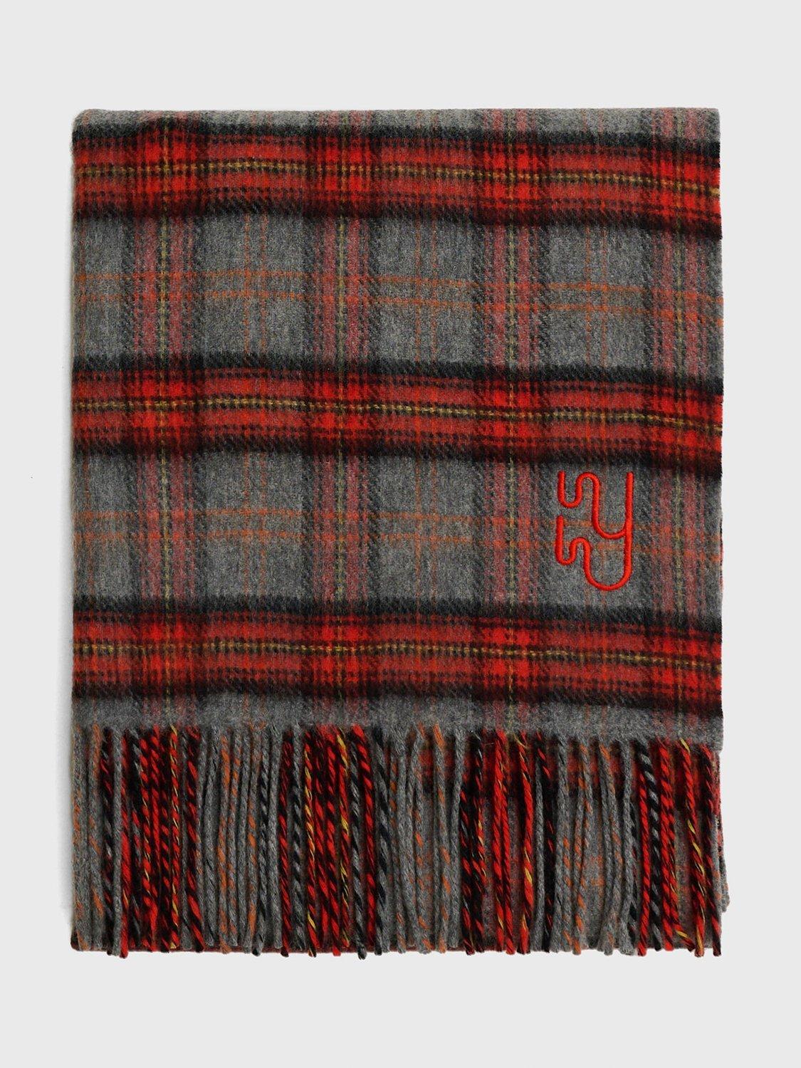Product image 1 of 3, which shows YAITTE Bute Plaid Check Wool Rich Scarf, Grey Melange Plaid, One Size
