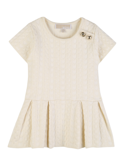 Michael Kors Baby Knitted Short Sleeve Pleated Dress, Cream, Cream