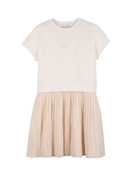 Michael Kors Kids' Short Sleeve Pleated Dress, Cream, Cream