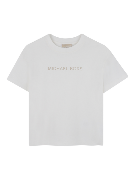 Michael Kors Kids' Short Sleeve Studded Logo T-Shirt, Offwhite, Offwhite