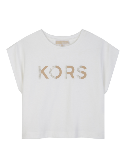 Michael Kors Kids' Short Sleeve Studded Logo T-Shirt, Offwhite, Offwhite