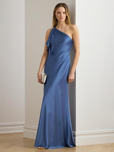 Lauren Ralph Lauren Elzira One Shoulder Satin Dress, Blue, Blue