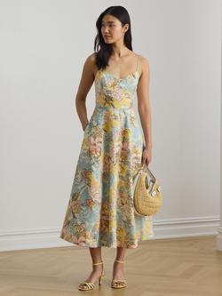 Lauren Ralph Lauren Floral Pure Linen Midi Dress, Multi, Multi