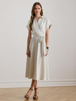 Lauren Ralph Lauren Stripe Wrap Midi Dress, Cream/Blue, Cream/Blue