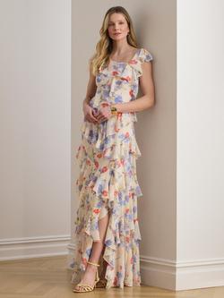 Lauren Ralph Lauren Floral Ruffle Tiered Dress, Cream/Multi, Cream/Multi