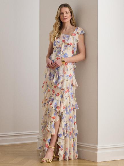 Lauren Ralph Lauren Floral Ruffle Tiered Dress, Cream/Multi, Cream/Multi