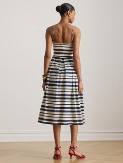 Lauren Ralph Lauren Stripe Satin Cocktail Dress, Cream/Navy - view 2, Cream/Navy