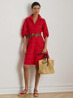Lauren Ralph Lauren Embroidered Floral Shirt Dress, Red, Red