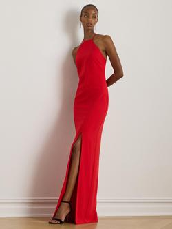 Lauren Ralph Lauren Halterneck Crepe Maxi Dress, Red, Red