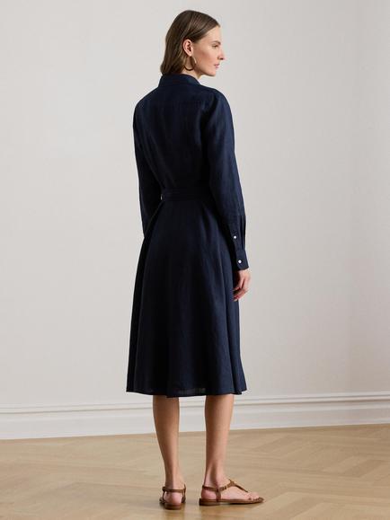 Lauren Ralph Lauren Belted Pure Linen Shirt Dress - view 2, Navy