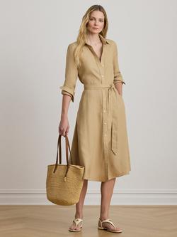 Lauren Ralph Lauren Belted Pure Linen Shirt Dress, Brown