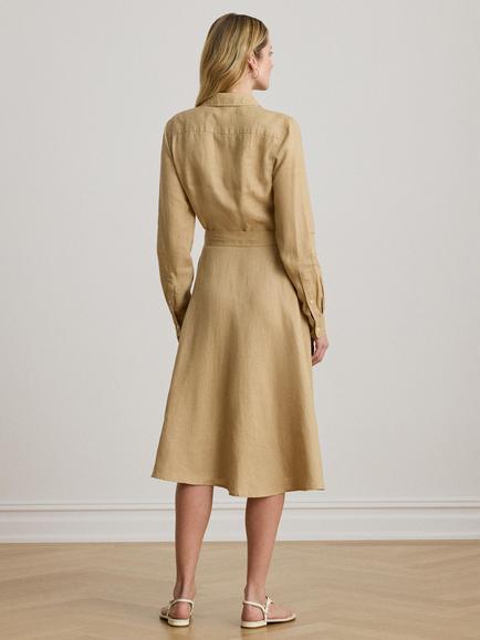 Lauren Ralph Lauren Belted Pure Linen Shirt Dress - view 2, Brown