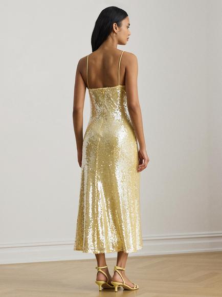 Lauren Ralph Lauren Strappy Sequin Midi Dress, Pastel Yellow - view 2, Pastel Yellow
